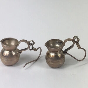 Pitcher Earrings Vintage 925 Sterling Silver Mexico Pierced Ears